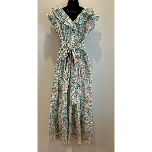 Poupette St Barth Long Dress Della Aqua Ceramique Embroidered Cotton XS - Picture 4 of 11